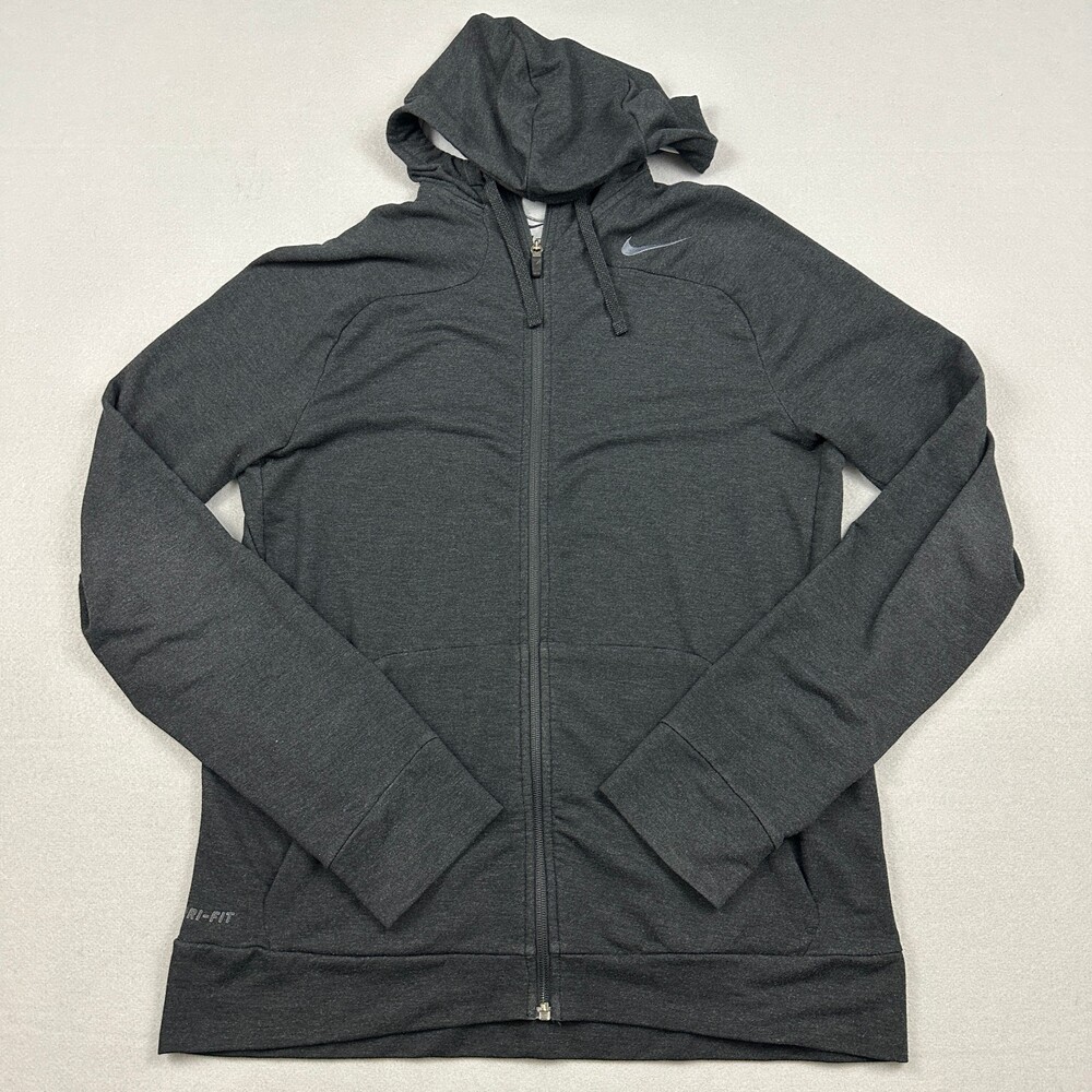 Nike Hoodie Men Medium Gray Full Zip Swoosh Basketball Dri-FIT Pocket Hood M